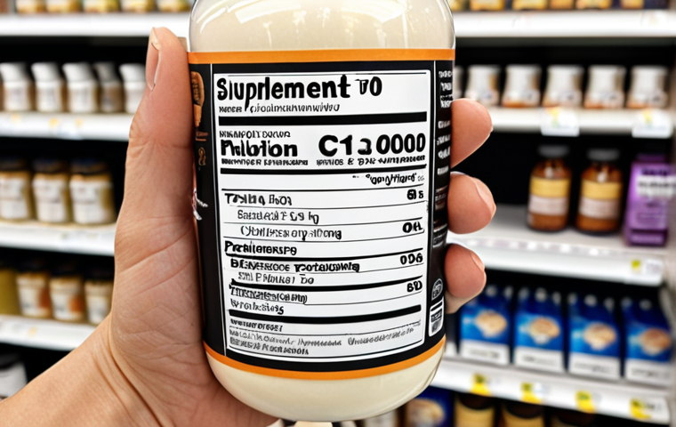 ** A close-up shot of a hand carefully reading the label of a Milk Thistle supplement bottle. Focus on the details of the label, highlighting the Silymarin content, ingredient list, and certification logos. The background should be slightly blurred, perhaps a pharmacy shelf.

**