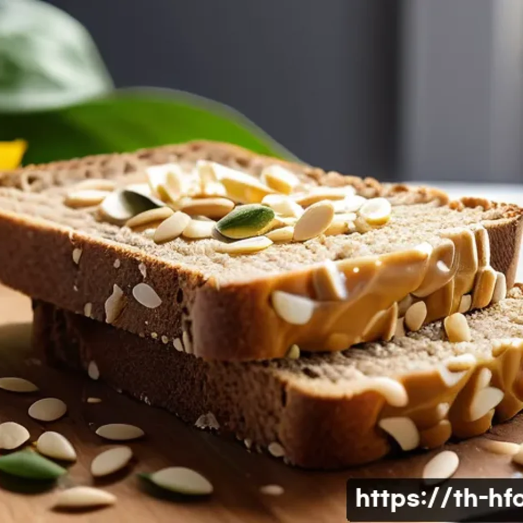 비건 버터 브랜드 비교 - A high-resolution close-up of a vegan butter spread on a slice of artisanal whole wheat bread, highl...