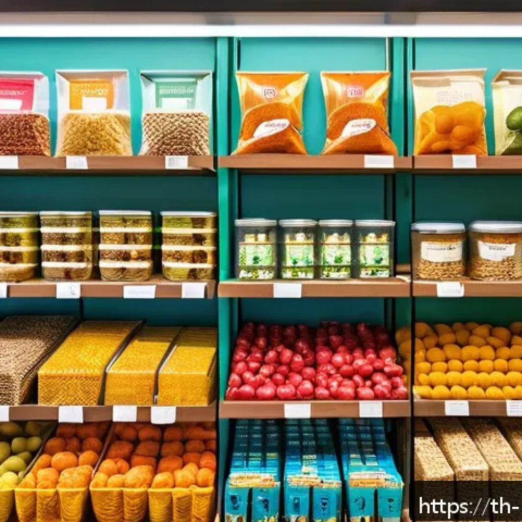 글루텐 프리 스낵 브랜드 추천 - A vibrant, modern Thai gluten-free snack market scene featuring a variety of colorful packaged snack...