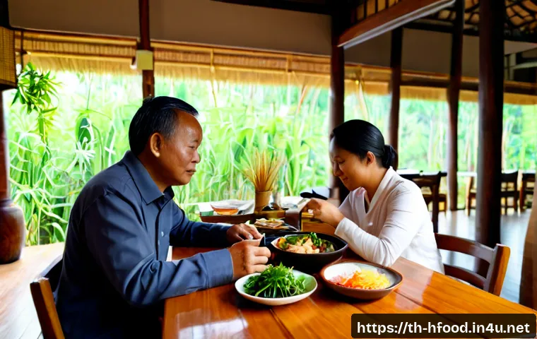 Home 17 오가닉 레스토랑 리뷰 및 추천 - Photorealistic interior of a welcoming organic restaurant in Chiang Mai, Thailand, a Thai family and...